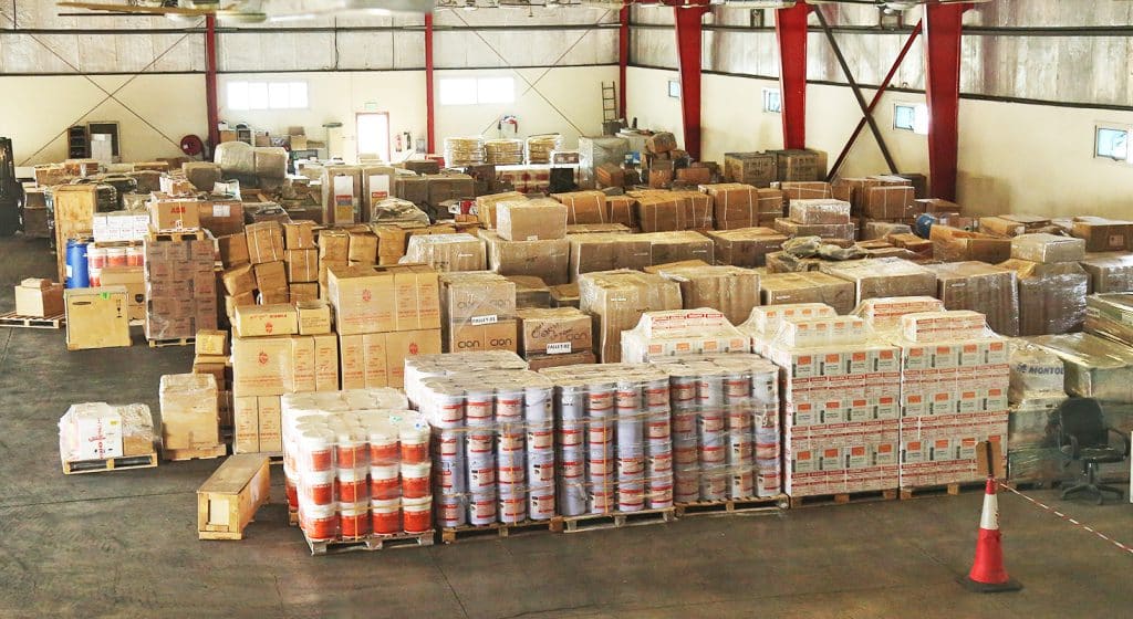 Cargo stacked in Al Talib warehouse, Dubai